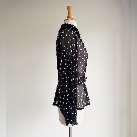 NWOT ZARA Black Sheer High Neck Ruffle Blouse XS - Picture 9 of 11